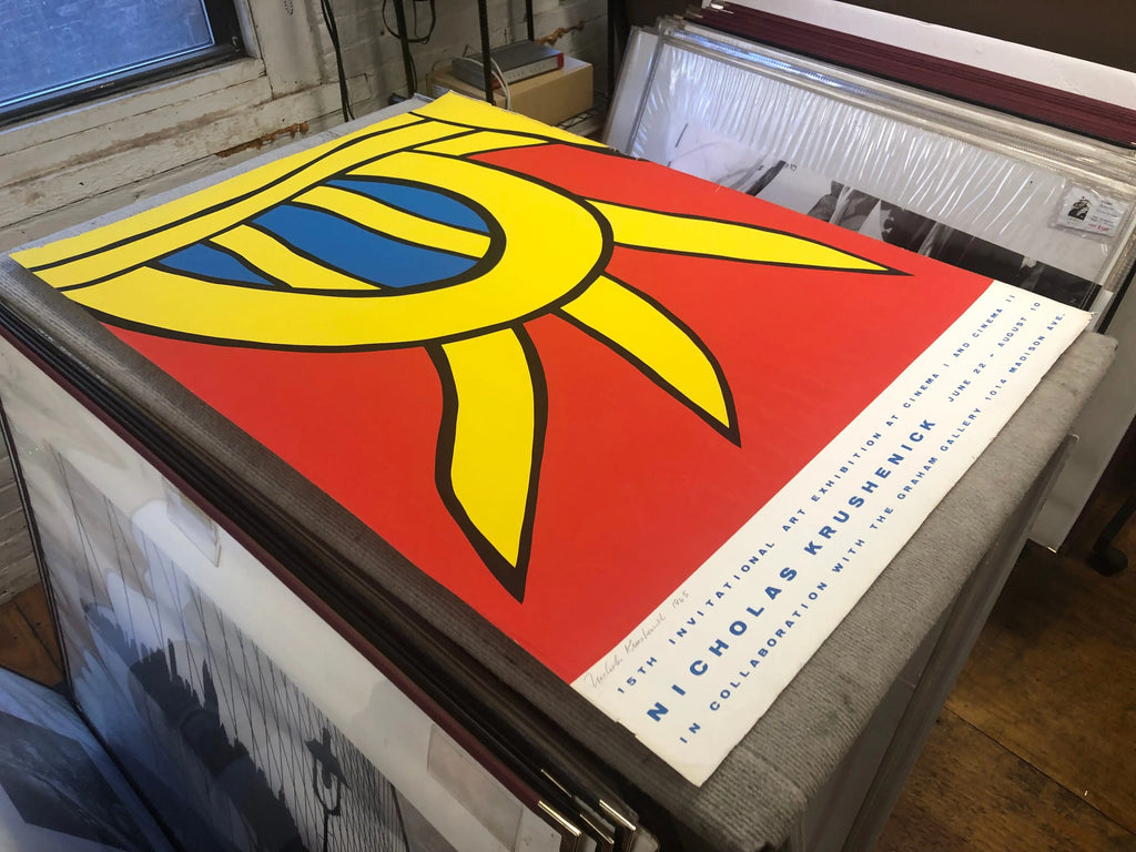 Signed 1965 Nicholas Krushenick Cinema Invitational serigraph poster featuring vibrant abstract artwork and bold typography.