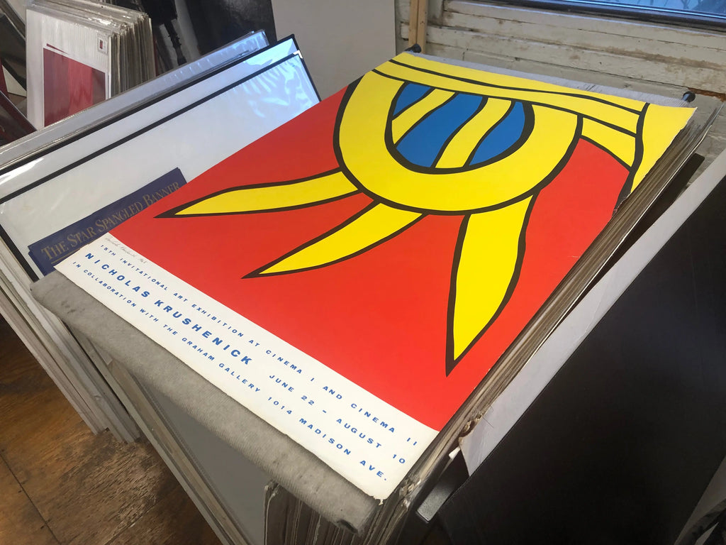 Signed Nicholas Krushenick 1965 Cinema Invitational Serigraph Poster showcasing vibrant abstract artwork and bold colors.