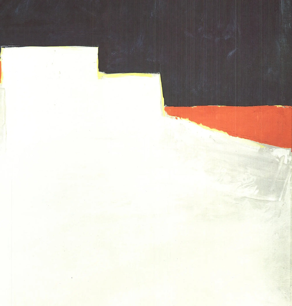 Abstract landscape offset lithograph poster by Nicolas de Staël, featuring bold colors and textured brushstrokes from 1991.