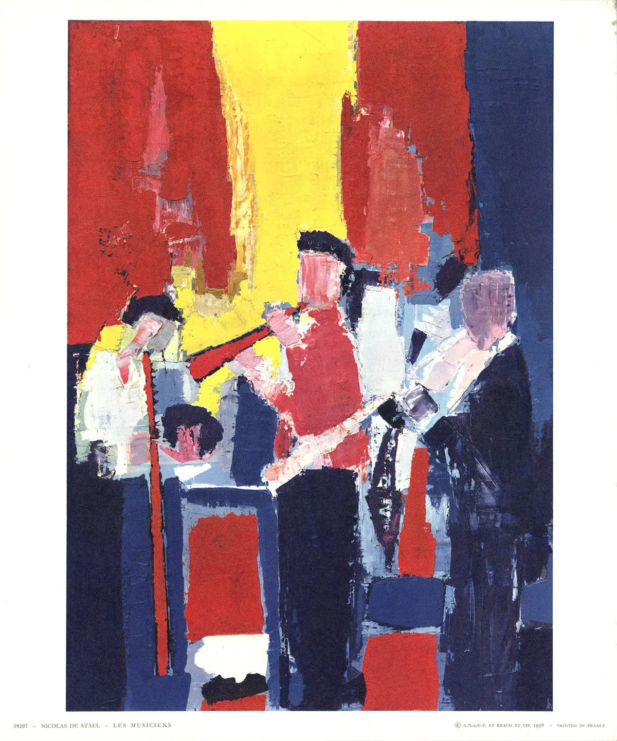 Nicolas De Stael Jazz Players musicians 1958 offset lithograph poster featuring abstract jazz scene artwork.
