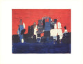 Modernist abstract lithograph print by Nicolas De Stael featuring bold colors and dynamic shapes in an offset lithograph.