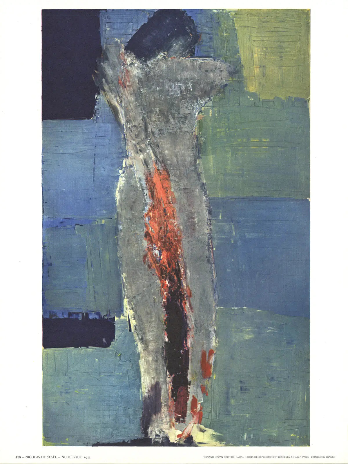 Nicolas De Stael standing nude offset lithograph art poster from 1968 featuring bold abstract shapes and vibrant colors.