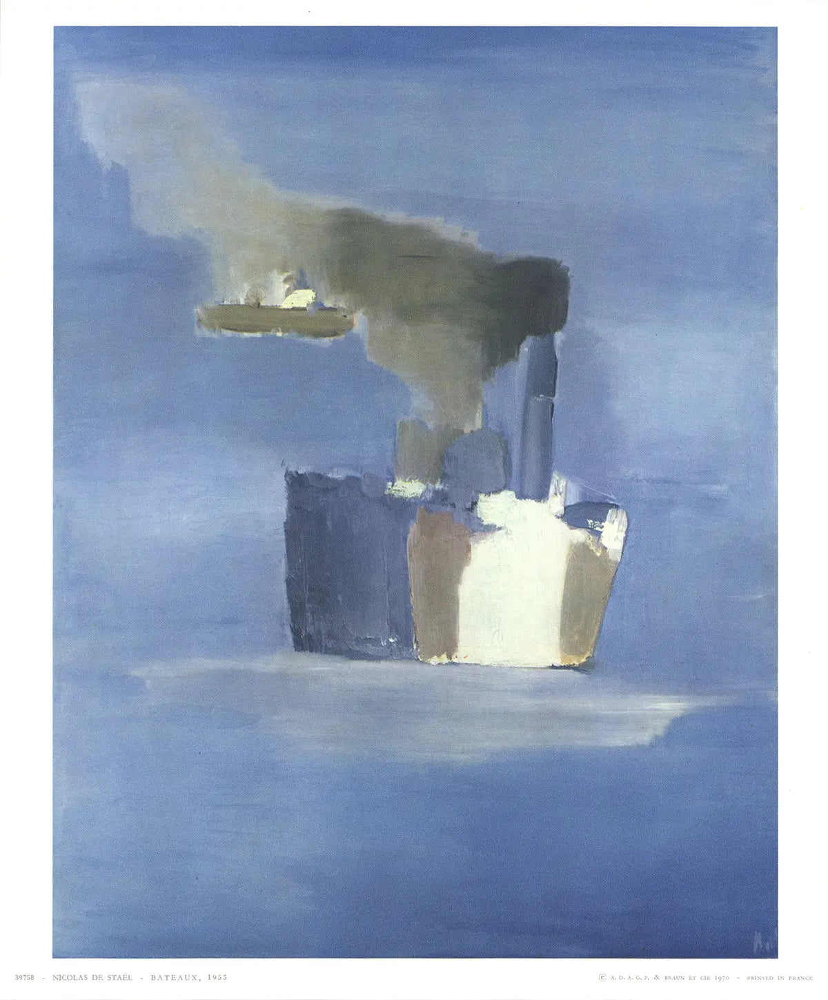 Nicolas De Staël Steam Boats 1970 abstract seascape offset lithograph print showing vibrant colors and bold maritime scene.