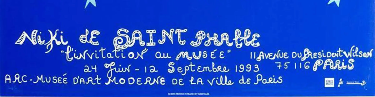 Original 1993 Niki de Saint Phalle serigraph poster from Paris exhibition, featuring vibrant artwork and bold colors.
