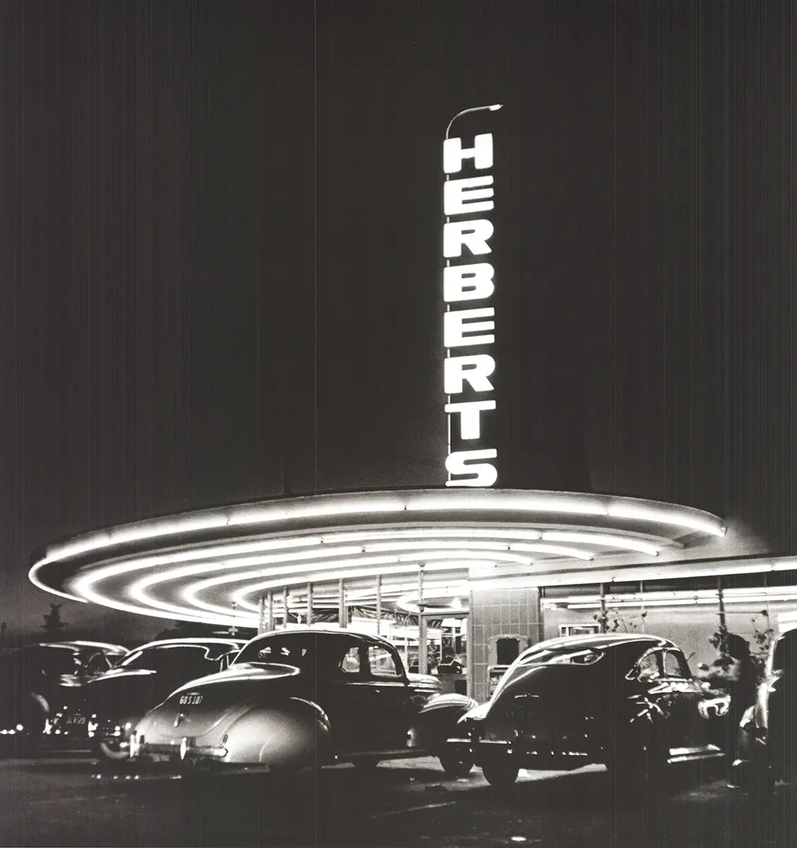 Nina Leen neon drive-in diner photography art poster print featuring vintage neon signs and retro diner scene.