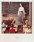 Norman Rockwell Surprise Teacher birthday classroom scene offset lithograph art print showing children and a smiling teacher.