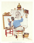 Norman Rockwell triple self-portrait authorized offset lithograph art print showing the artist's self-portraits in detailed illustration.