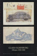 Offset lithograph poster of Claes Oldenburg drawings from 1959-1989 exhibition, featuring colorful abstract artwork.