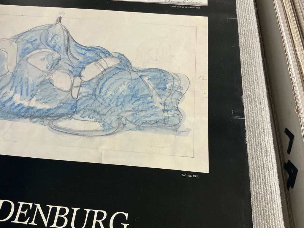Offset lithograph poster of Claes Oldenburg drawings from 1959-1989 exhibition, showcasing colorful contemporary art by Oldenburg.