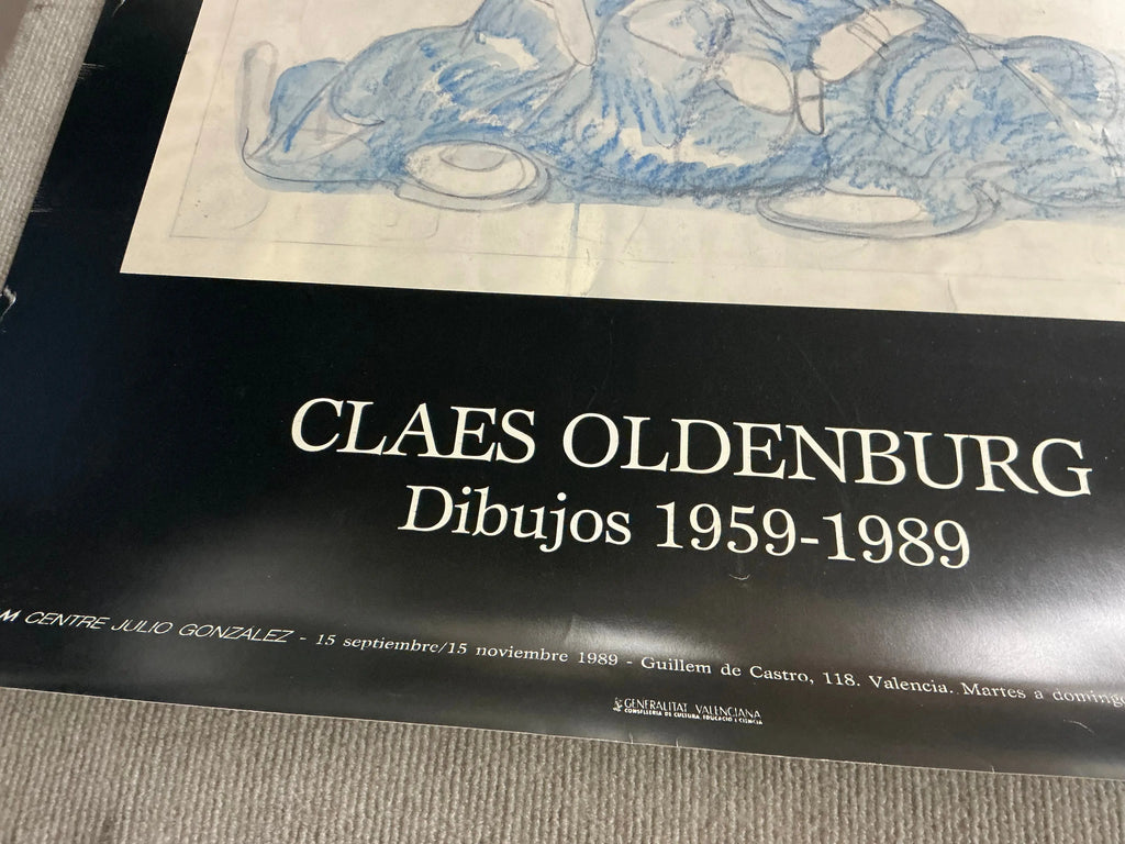 Offset lithograph poster for Claes Oldenburg drawings exhibition from 1959-1989, featuring artwork by Claes Oldenburg.