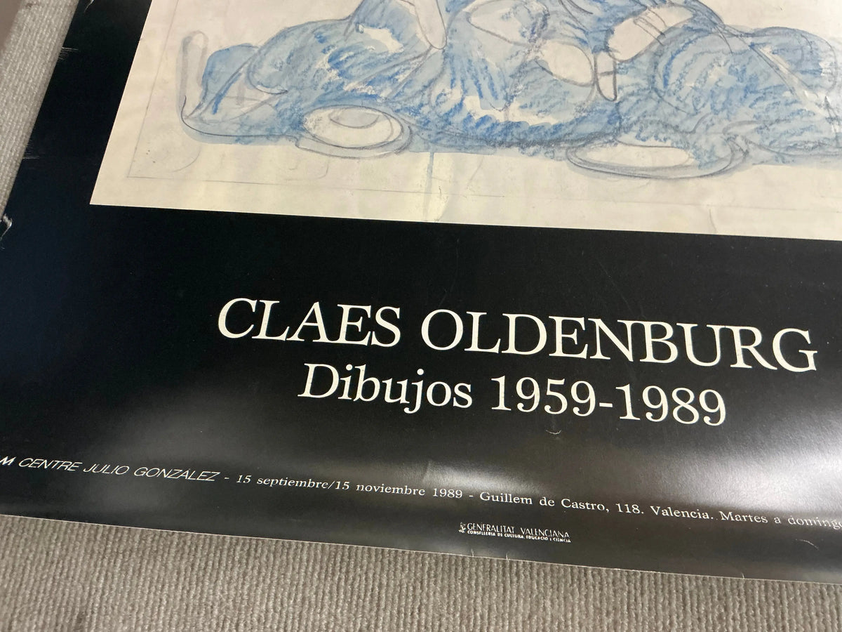 Offset lithograph poster for Claes Oldenburg drawings exhibition from 1959-1989, featuring artwork by Claes Oldenburg.
