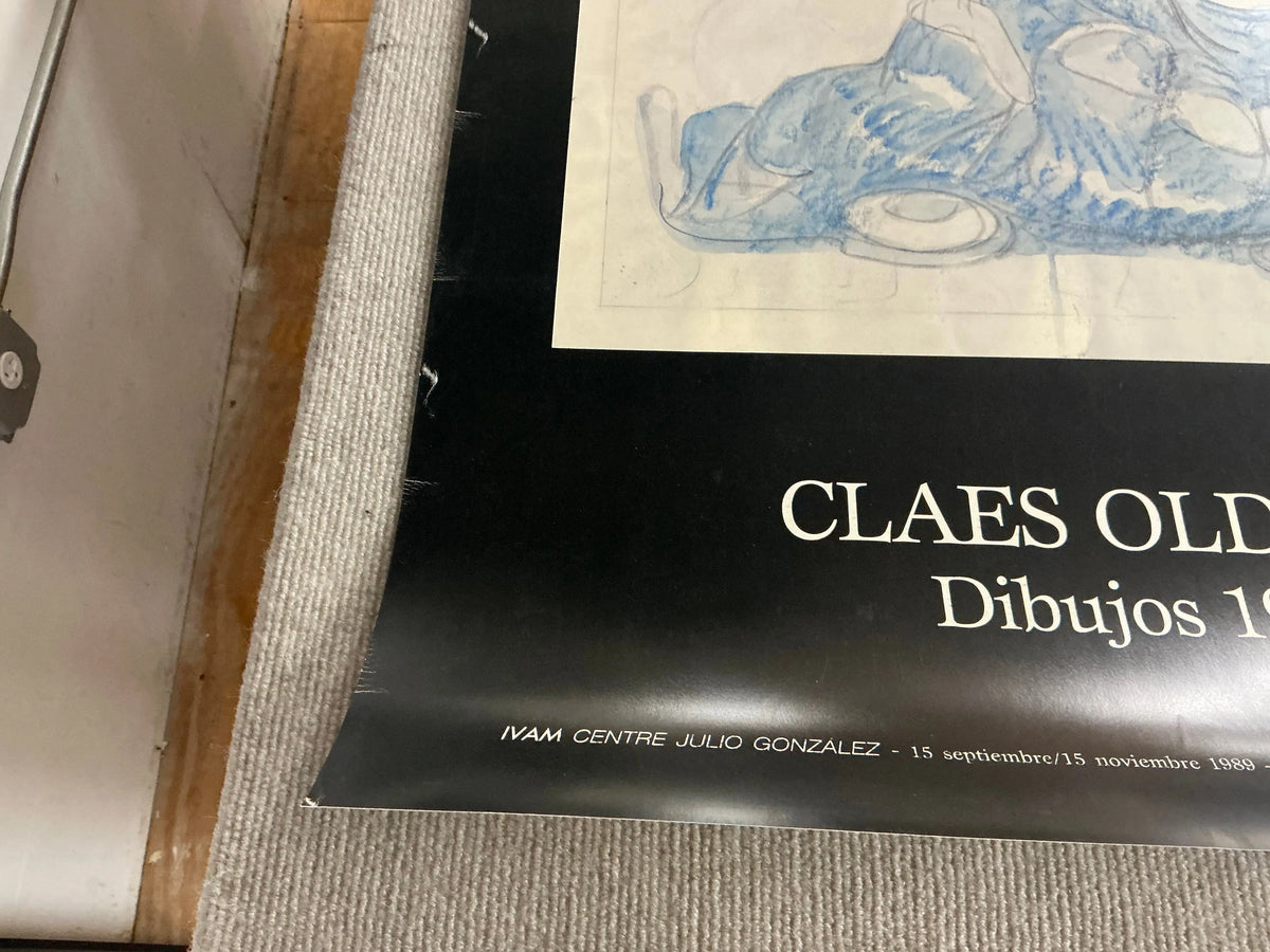Offset lithograph poster for Claes Oldenburg's drawings exhibition from 1959-1989, featuring artwork by Claes Oldenburg.