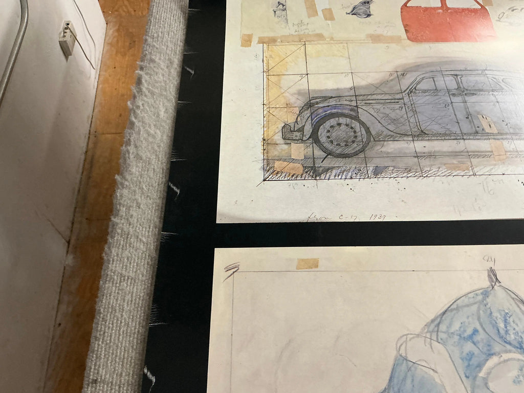 Offset lithograph poster of Claes Oldenburg drawings from 1959-1989 exhibition, featuring colorful sketches and artwork details.