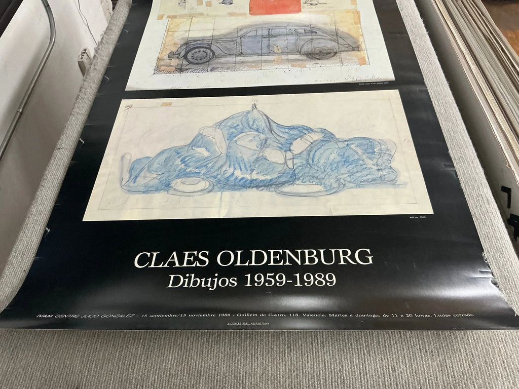 Offset lithograph poster of Claes Oldenburg drawings from 1959-1989 exhibition, featuring colorful abstract art by Oldenburg.