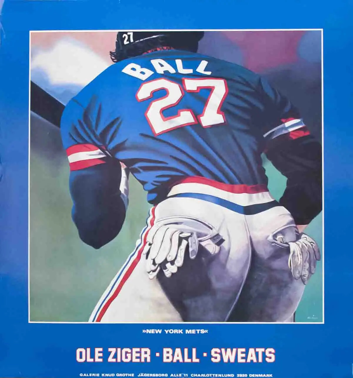 Ole Ziger New York Mets 1990 offset lithograph featuring a ball and sweat design, showcasing vibrant sports artwork.