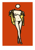 Julian Opie serigraph poster of a woman taking off a man's shirt, 2003, featuring minimalist digital art style.