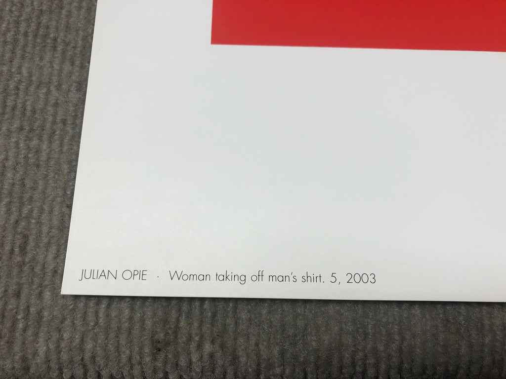 Julian Opie serigraph poster of a woman taking off a man's shirt, created in 2003, featuring bold, minimalist artwork.