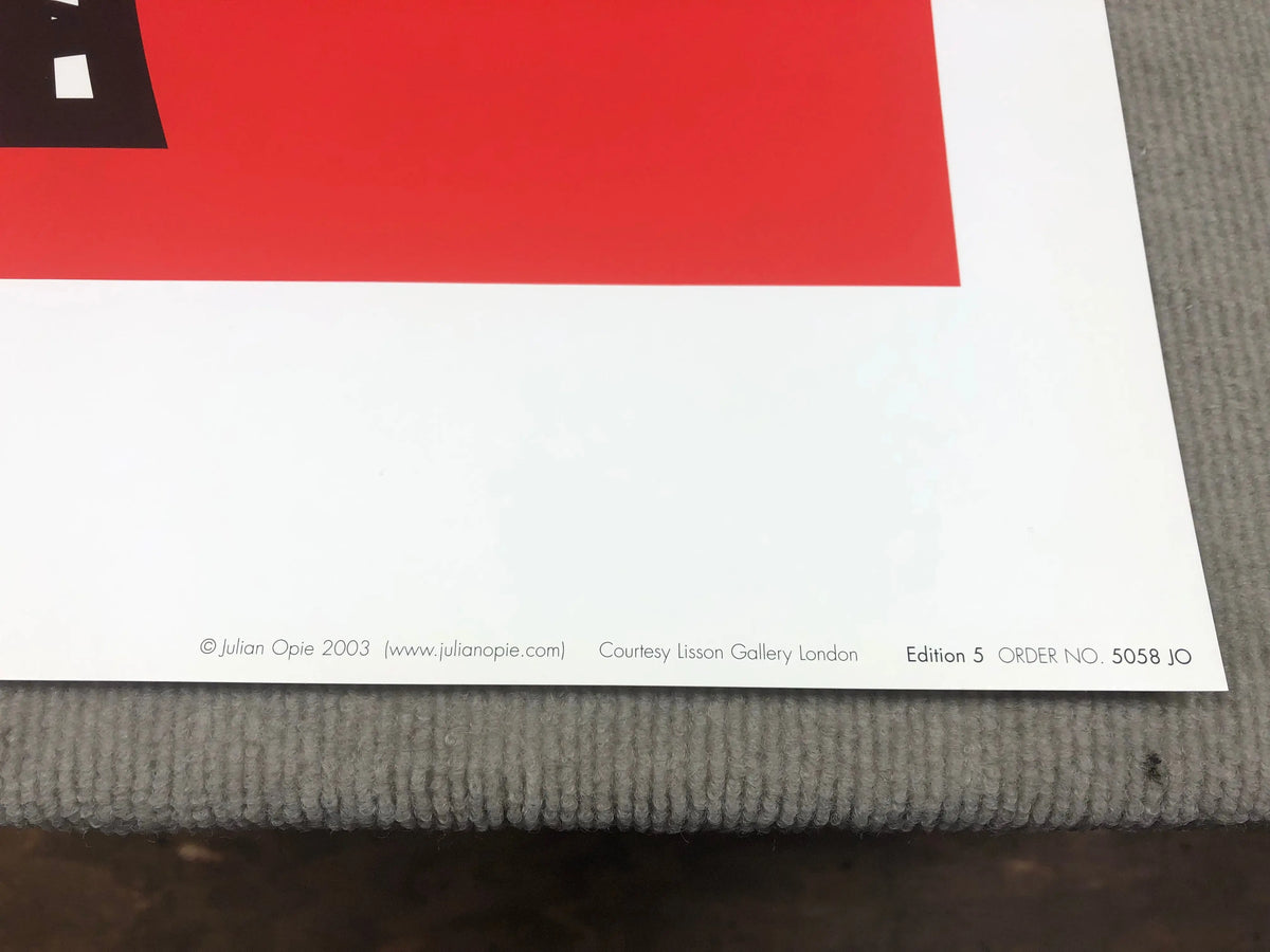 Julian Opie Woman Taking Off Man’s Shirt 2003 serigraph poster showing a stylized woman and man in a minimalist art style.