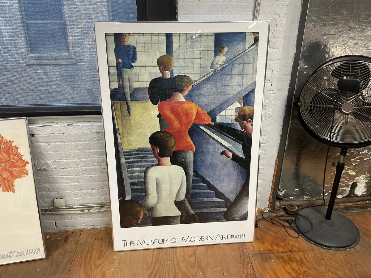 Oskar Schlemmer Bauhaus Stairway framed large-format offset lithograph poster featuring abstract geometric design and bold colors.