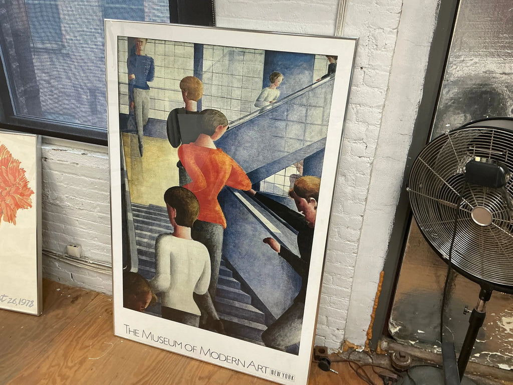 Oskar Schlemmer Bauhaus Stairway framed large-format offset lithograph poster, showcasing abstract geometric art in bold colors.