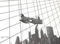 Otto Bettmann lithograph poster of workers on the Brooklyn Bridge, 1991, showcasing detailed historical artwork and vintage style.