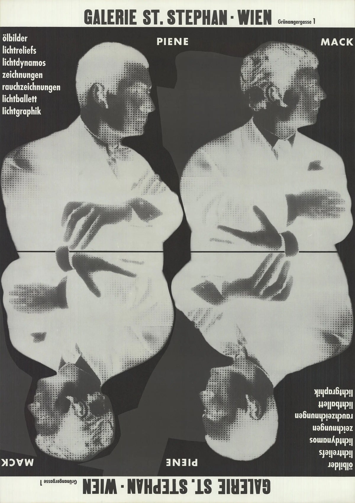 Otto Piene Zero 1961 original exhibition offset lithograph poster showing abstract black and white geometric shapes.
