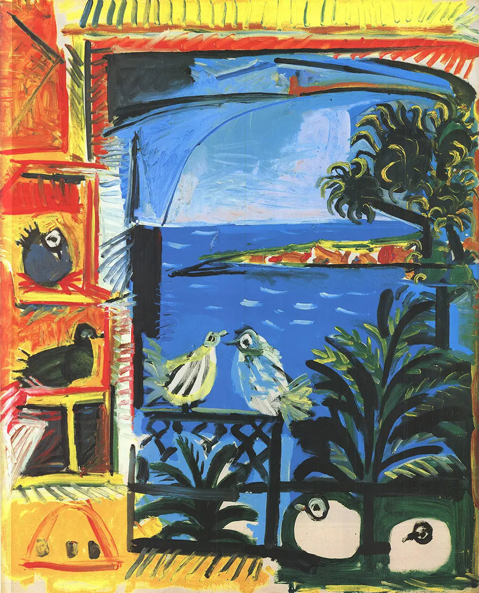 Original Pablo Picasso The Pigeons 1995 offset lithograph art poster showcasing Picasso's iconic bird illustration