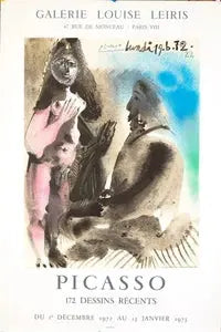 Original Pablo Picasso exhibition poster from 1972 featuring recent drawings, showcasing his iconic artwork and signature style.