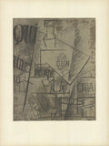 Original Pablo Picasso Papiers Colles 1966 lithograph art poster displayed on a wall, showcasing abstract shapes and bold colors.