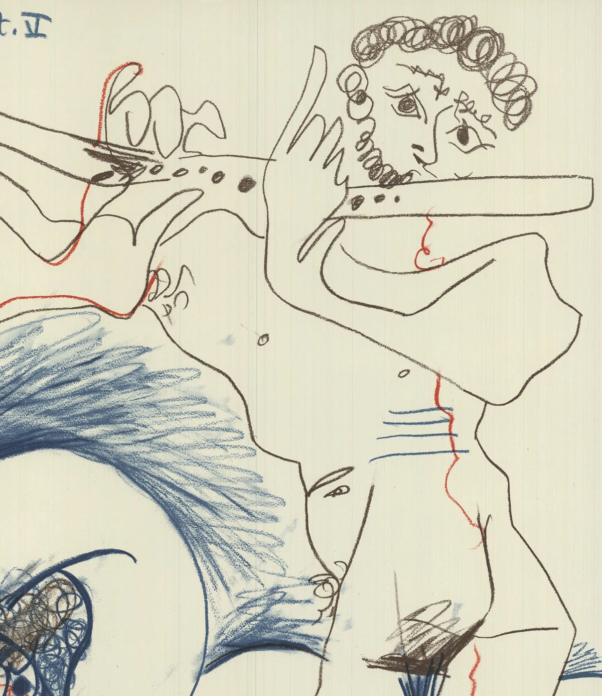 Original lithograph exhibition poster by Pablo Picasso featuring The Flutist from 1968, showcasing his distinctive artistic style.