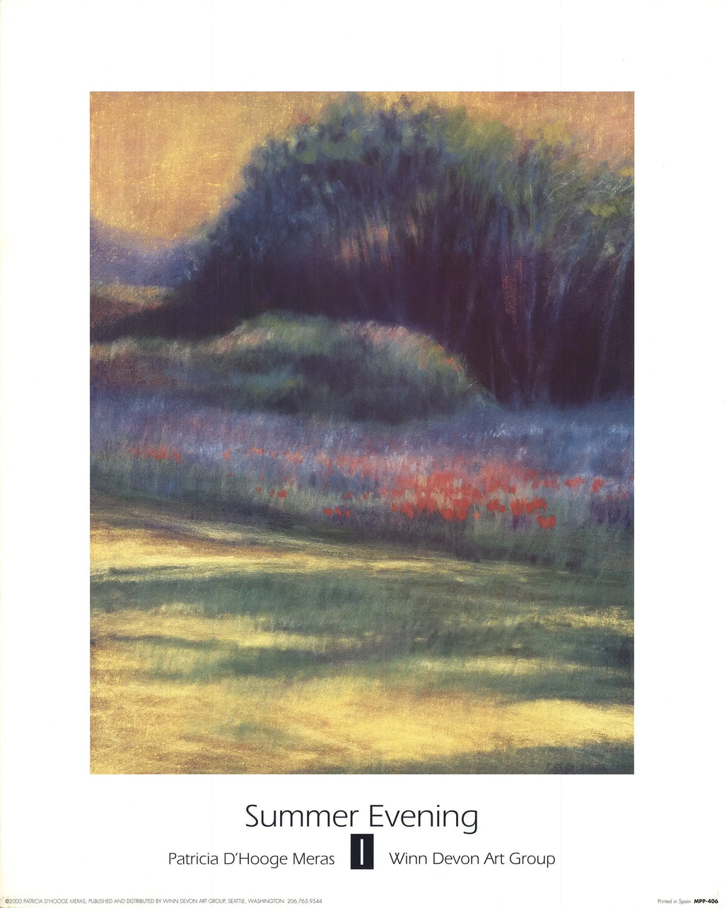 Patricia D'Hooge Meras Summer Evening 2000 offset lithograph art poster displaying vibrant colors and abstract design.