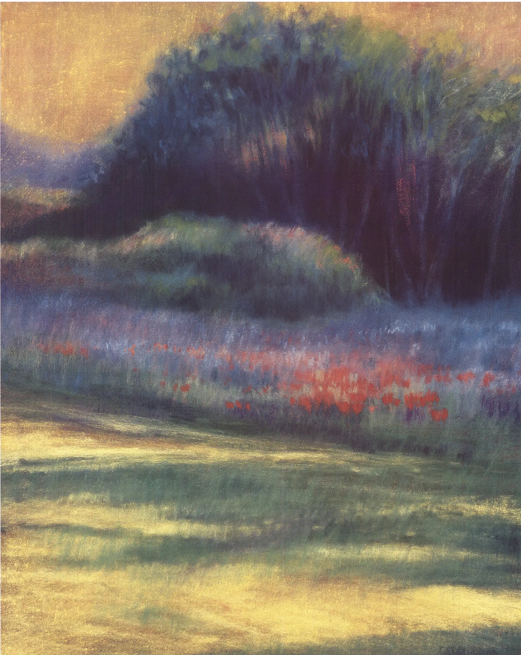 Patricia D'Hooge Meras Summer Evening 2000 offset lithograph art poster featuring a vibrant summer evening scene.