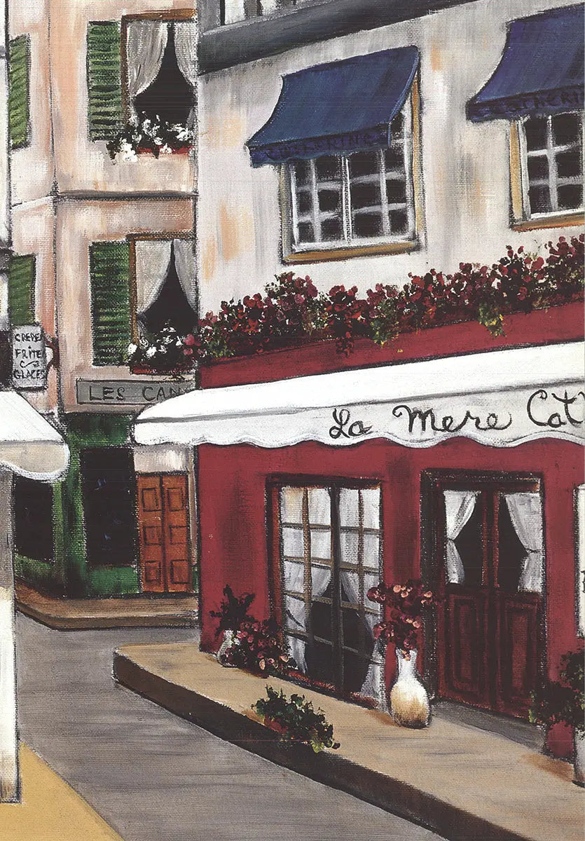 Offset lithograph art poster by Patricia George featuring Galerie du Vieux Bassin scene from 1998 with vibrant colors and artistic details.