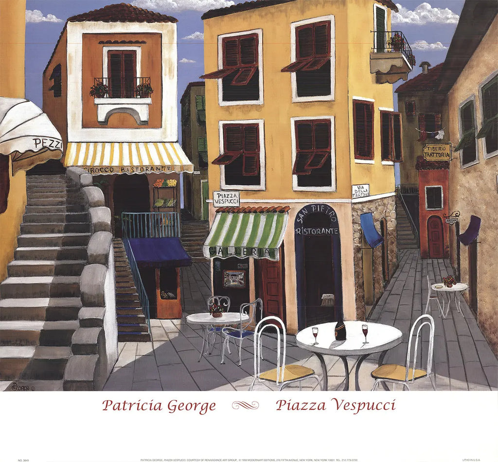 Patricia George Piazza Vespucci 1998 offset lithograph architecture art poster showing detailed urban building design