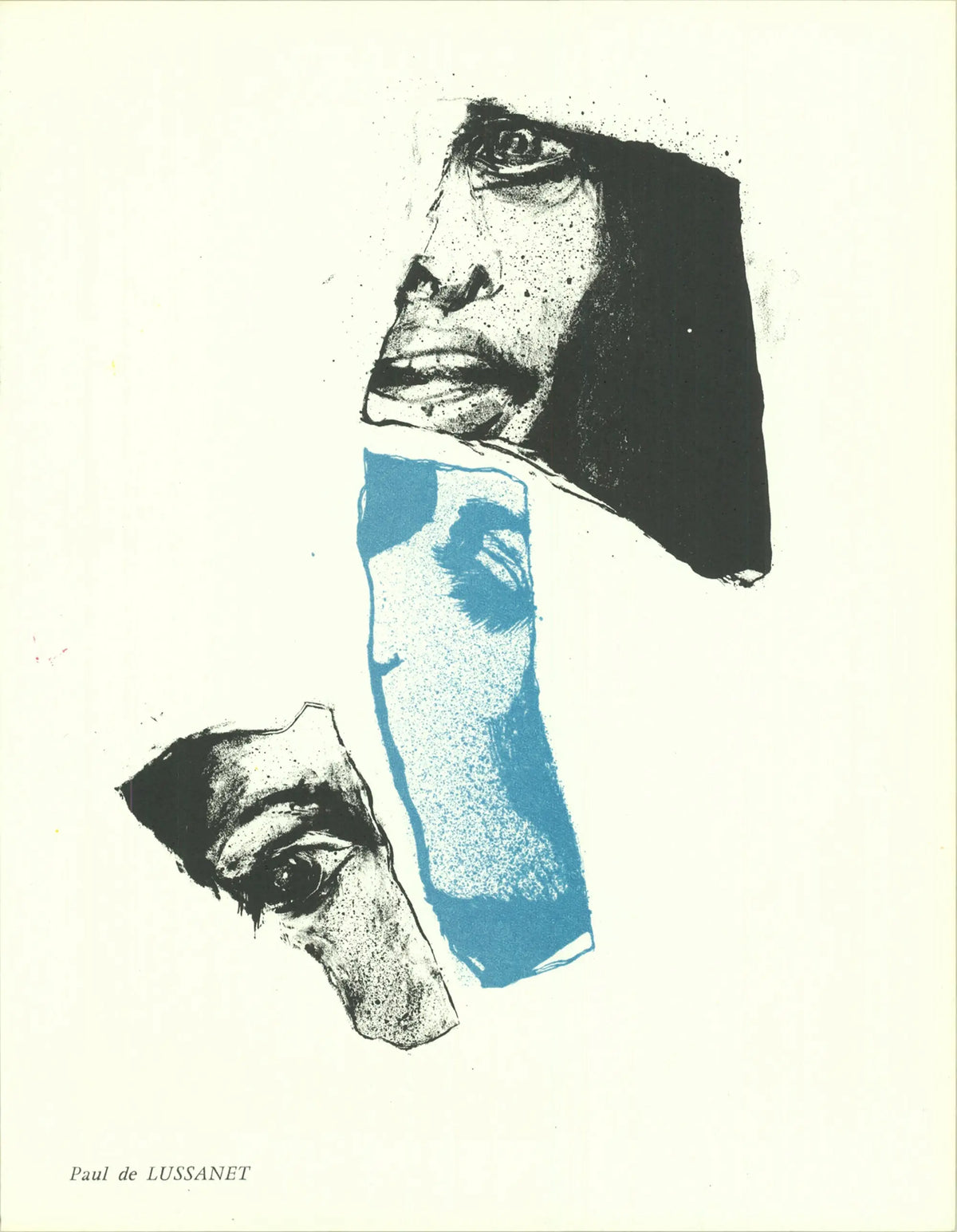 Paul de Lussanet turquoise and black 1967 original lithograph art print featuring abstract geometric design.