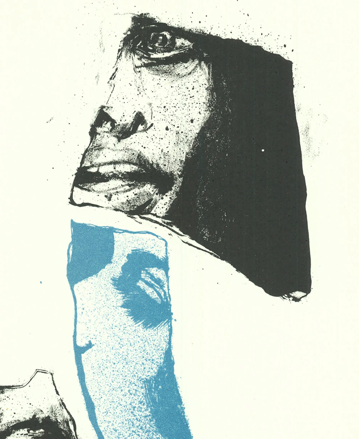 Original lithograph art print by Paul de Lussanet featuring turquoise and black abstract design from 1967.