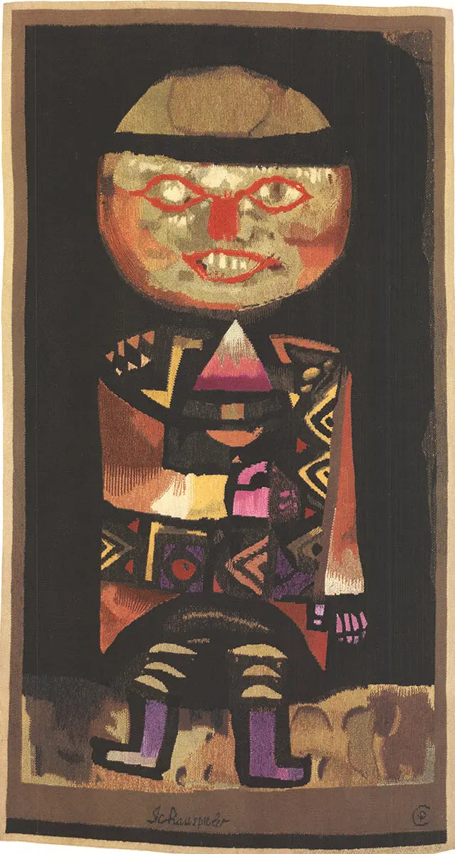 Paul Klee Schauspieler 1979 Mourlot lithograph art poster featuring abstract figure and vibrant colors, displayed on a wall.