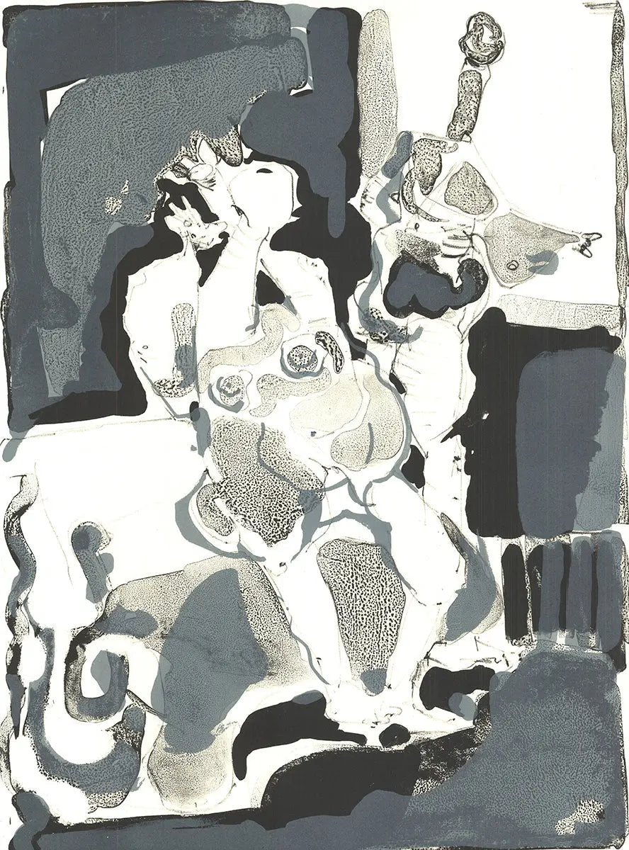Paul Rebeyrolle seated nude lithograph from 1960, signed original art depicting a nude figure in a natural pose.
