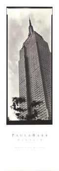 Black and white architecture poster of the Empire State Building by Paula Barr, showcasing detailed 1998 skyline artwork.