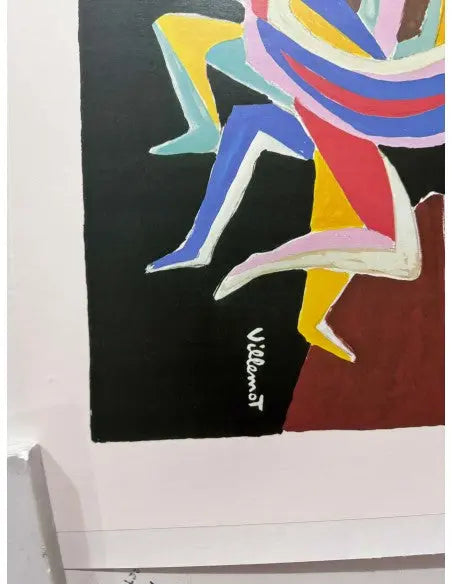 Vintage Perrier poster featuring colorful legs design by Bernard Villemot from 1979, showcasing retro advertising art.