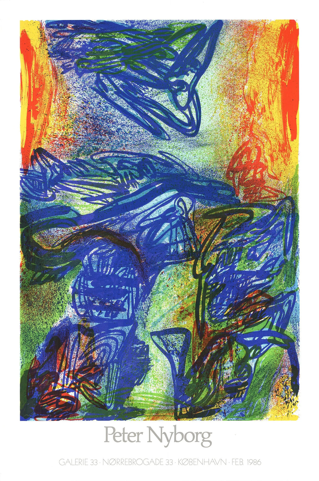 Peter Nyborg 1986 Untitled offset lithograph gallery exhibition poster showing abstract artwork and exhibition details