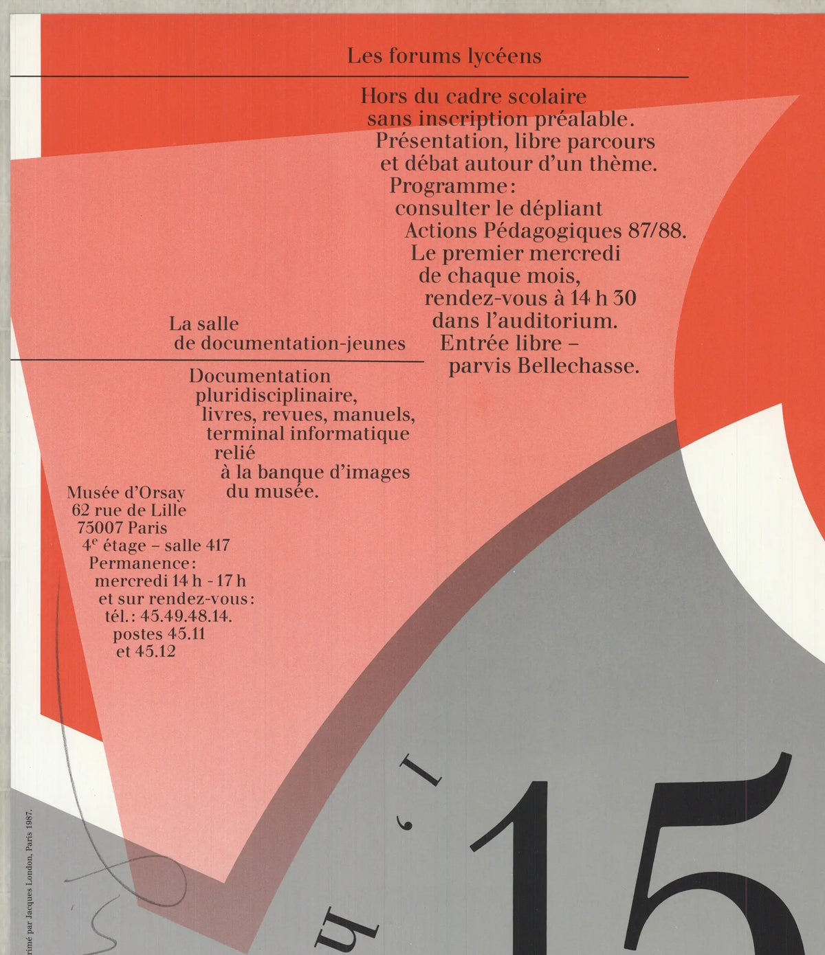 Signed Philippe Apeloig Musée d'Orsay 1987 exhibition poster featuring modern artwork, with bold graphic design and vibrant colors.