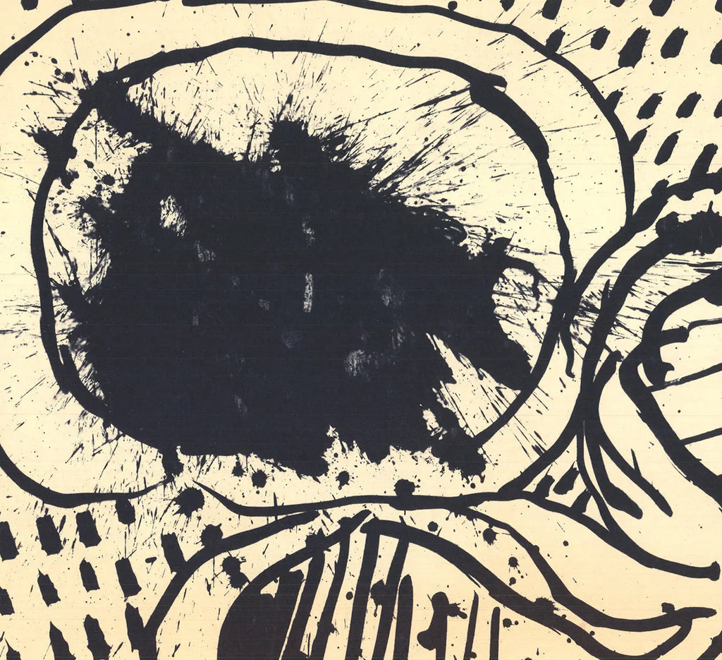 Pierre Alechinsky 1968 lithograph poster featuring abstract artwork titled "He is for the Student" in vibrant colors.