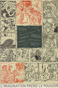 Original lithograph poster by Pierre Alechinsky from 1968 titled "L'imagination Prend Le Pouvoir," featuring colorful abstract artwork.