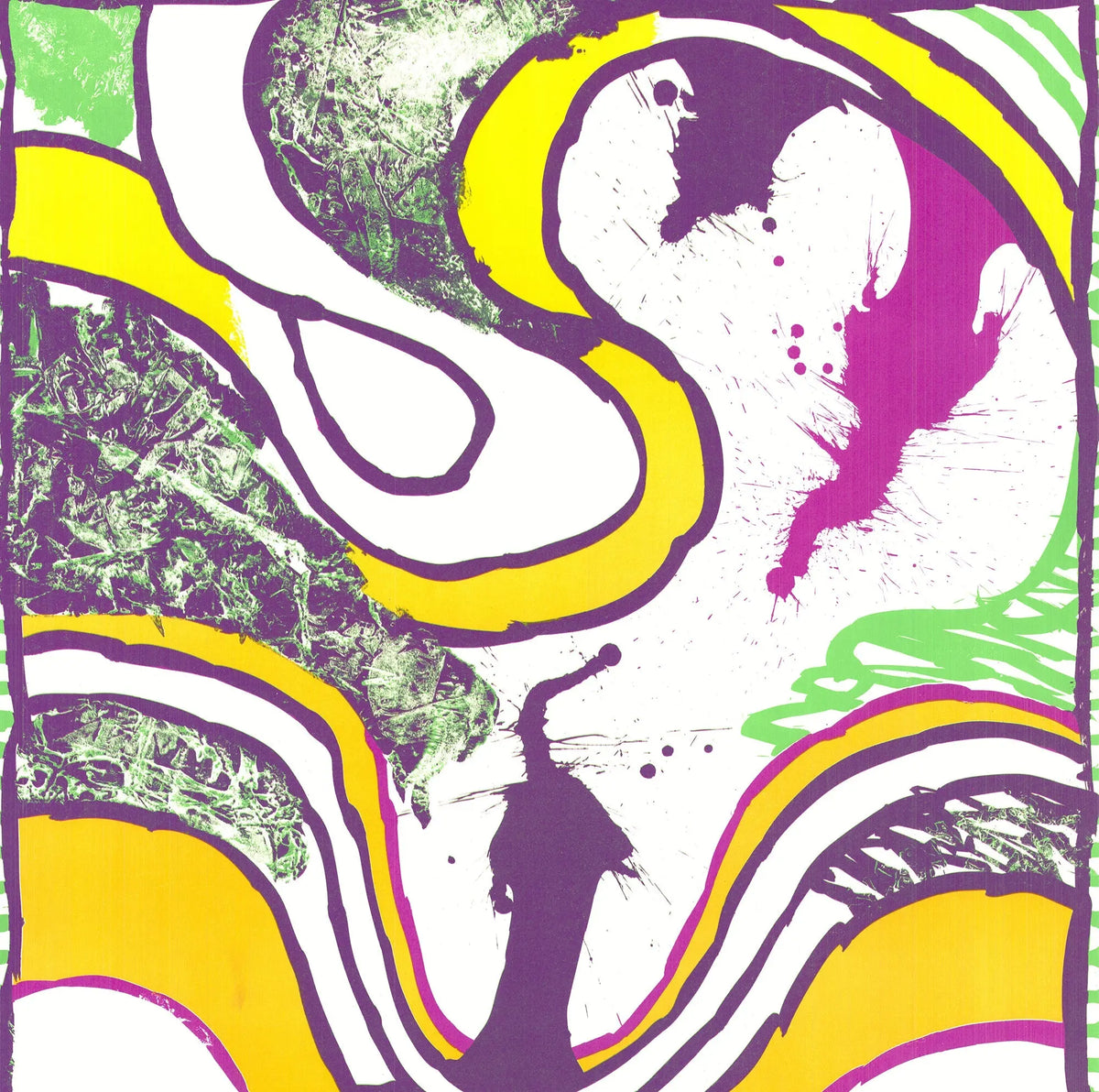 Signed Pierre Alechinsky lithograph poster titled "Zwischen Den Zeilen" from 1994, featuring abstract art and bold print design.