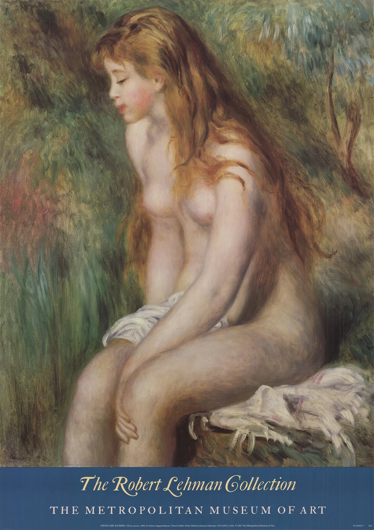 Pierre-Auguste Renoir young girl bathing offset lithograph exhibition poster, colorful impressionist artwork on paper.
