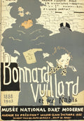 Pierre Bonnard lithograph poster from 1955 Musée National d’Art Moderne exhibition, featuring colorful abstract artwork.