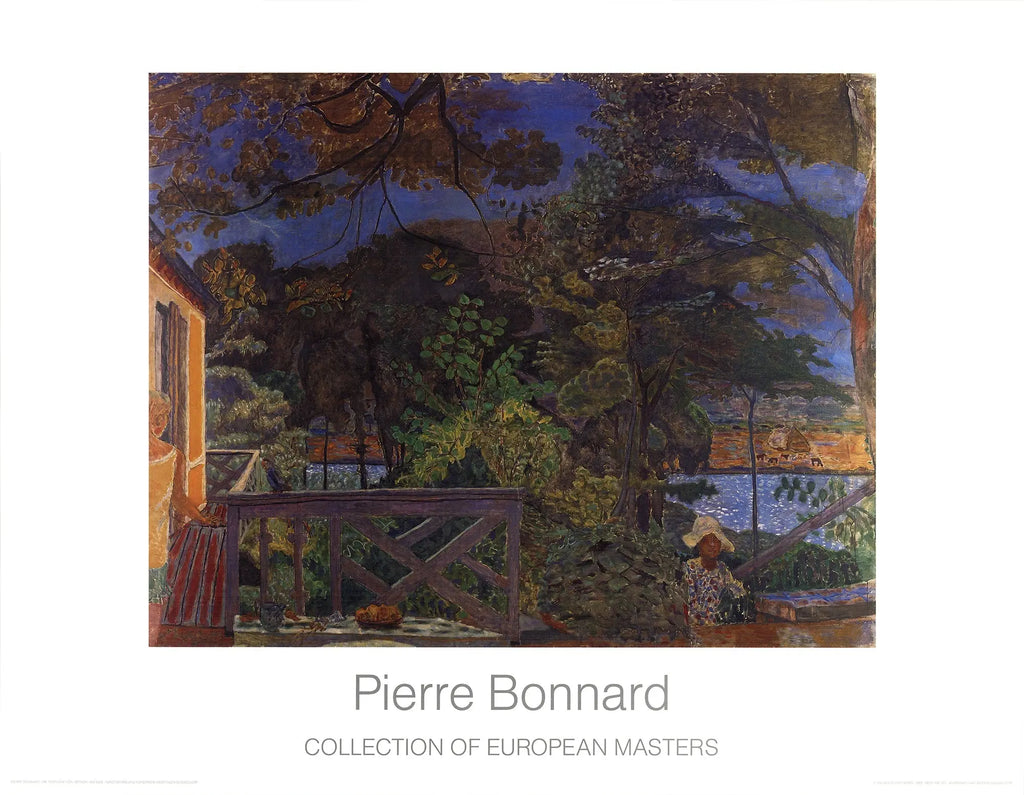 Offset lithograph art poster by Pierre Bonnard titled La Terrasse from 1989, featuring a vibrant outdoor scene.
