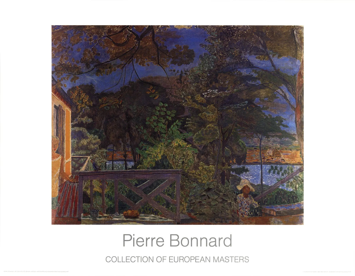 Offset lithograph art poster by Pierre Bonnard titled La Terrasse from 1989, featuring a vibrant outdoor scene.