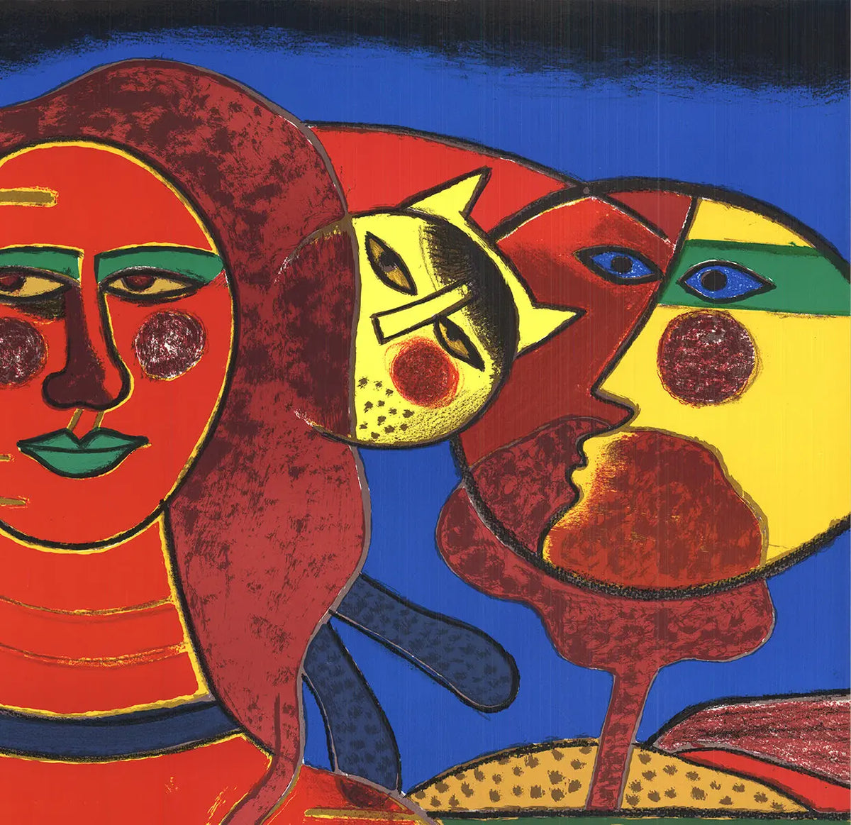 Large Pierre Corneille La Sensualite du Sensible 1985 serigraph exhibition poster showcasing vibrant colors and artistic design.